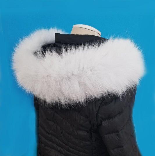 BY ORDER XL Double Real Fox Fur (Tail) Trim Hood, Fox Fur Collar, Fur Scarf, Fur Ruff, Fox Fur Hood, Hood Fur, Fur collar trim, white