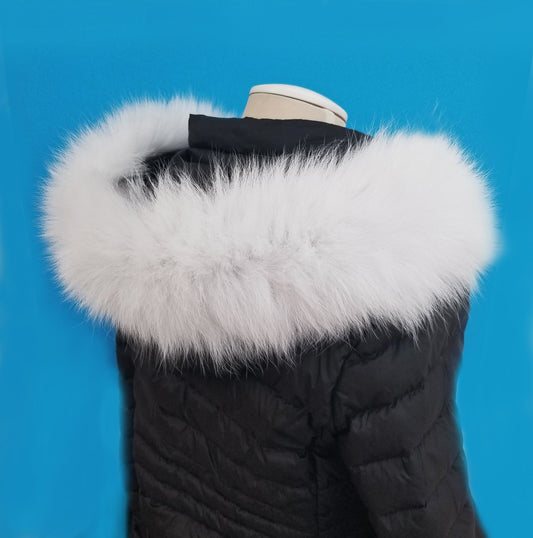 BY ORDER XL Double Real Fox Fur (Tail) Trim Hood, Fox Fur Collar, Fur Scarf, Fur Ruff, Fox Fur Hood, Hood Fur, Fur collar trim, white