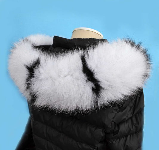 BY ORDER XL Double Real Fox Fur (Tail) Trim Hood, White and Black Fox Fur Collar, Fur Scarf, Fur Ruff, Fox Fur Hood, Hood Fur, Fur Trim