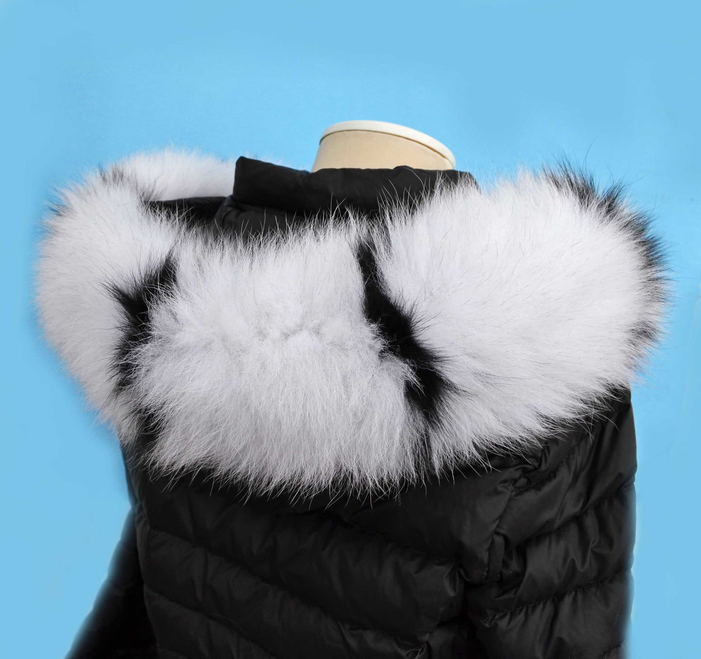BY ORDER XL Double Real Fox Fur (Tail) Trim Hood, White and Black Fox Fur Collar, Fur Scarf, Fur Ruff, Fox Fur Hood, Hood Fur, Fur Trim