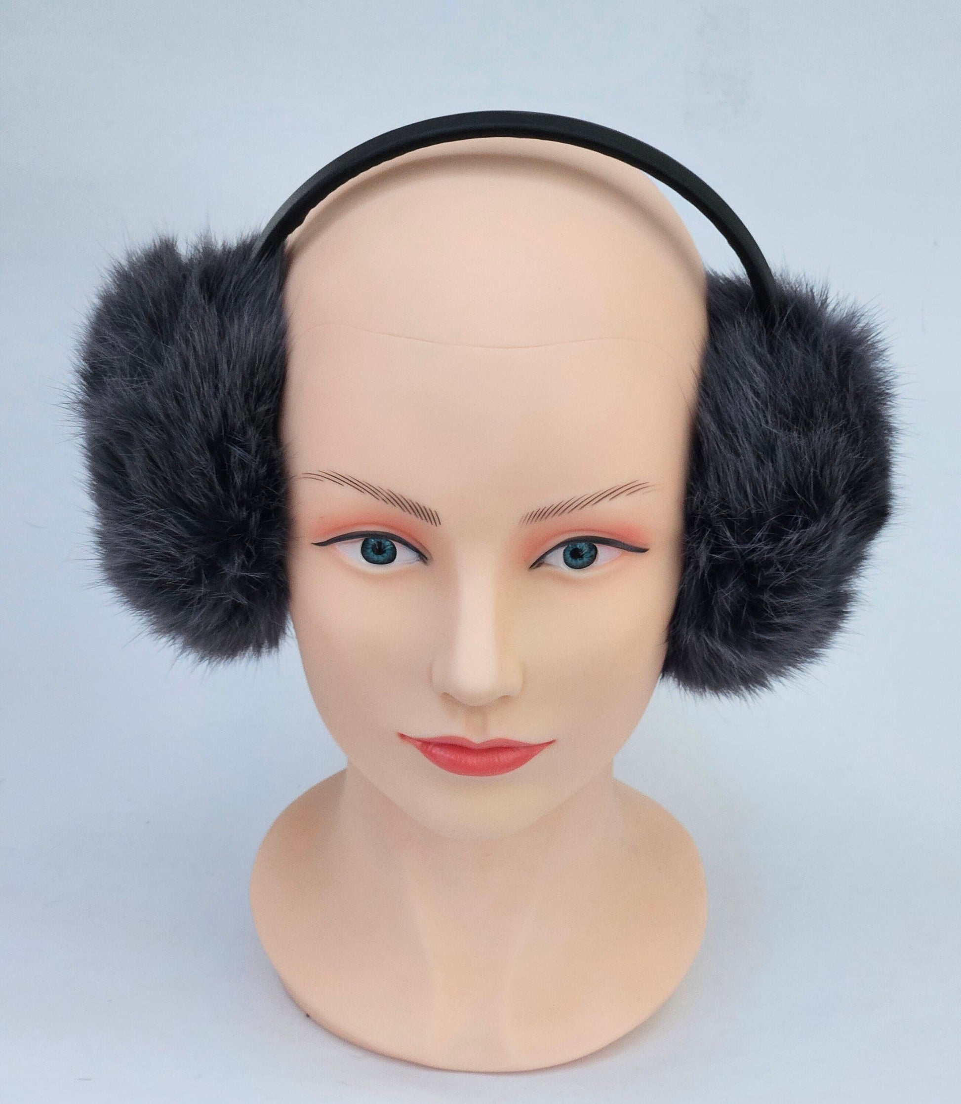 Gray Real Fur Earmuffs, Rabbit Fur Ear Warmer, Gray Earmuffs, Large Ear Muffs, Fluffy Ear Muffs, Earmuffs Women, Rabbit Fur Earmuff
