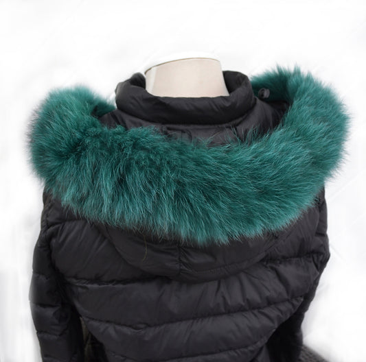 READY to SHIP, Real Fox Fur (Tail) Trim Hood, Fur collar trim, Fox Fur Collar, Fur Scarf, Fur Ruff, Fur Hood, Fur stripe, Coat Trim, Green