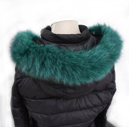 Green (Emerald) Fur Trim for Jacket single – genuine fox tail fur – image 1