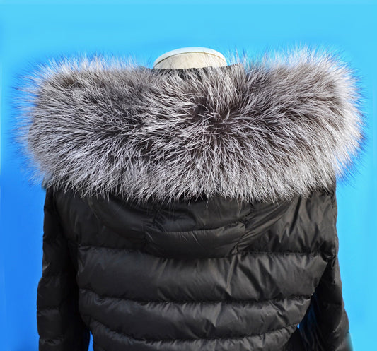 BY ORDER Real Silver Fox Fur Trim Hood, Large Fur collar trim, Fox Fur Collar, Fur Scarf, Fur Ruff, Fox Fur Hood, Fox Fur, Stripes