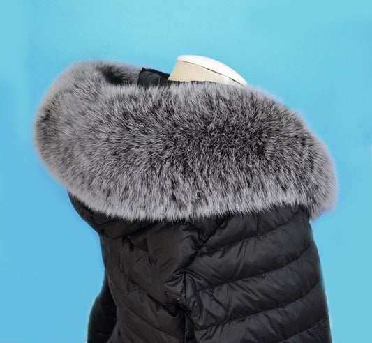 Silver Arctic fox fur hood trim cut from genuine Arctic fox pelt – size XL
