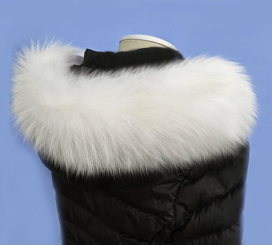 White Arctic fox fur hood trim cut from genuine Arctic fox pelt – size XL