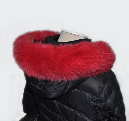 Red Fur Trim for Hood single – genuine fox tail fur – image 1