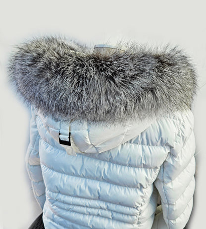 Silver Arctic fox fur hood trim cut from genuine Arctic fox pelt – size XL – view 6