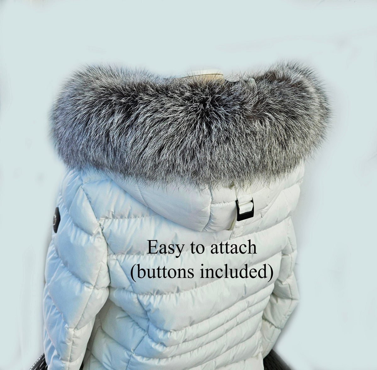 Silver Arctic fox fur hood trim cut from genuine Arctic fox pelt – size XL – view 2