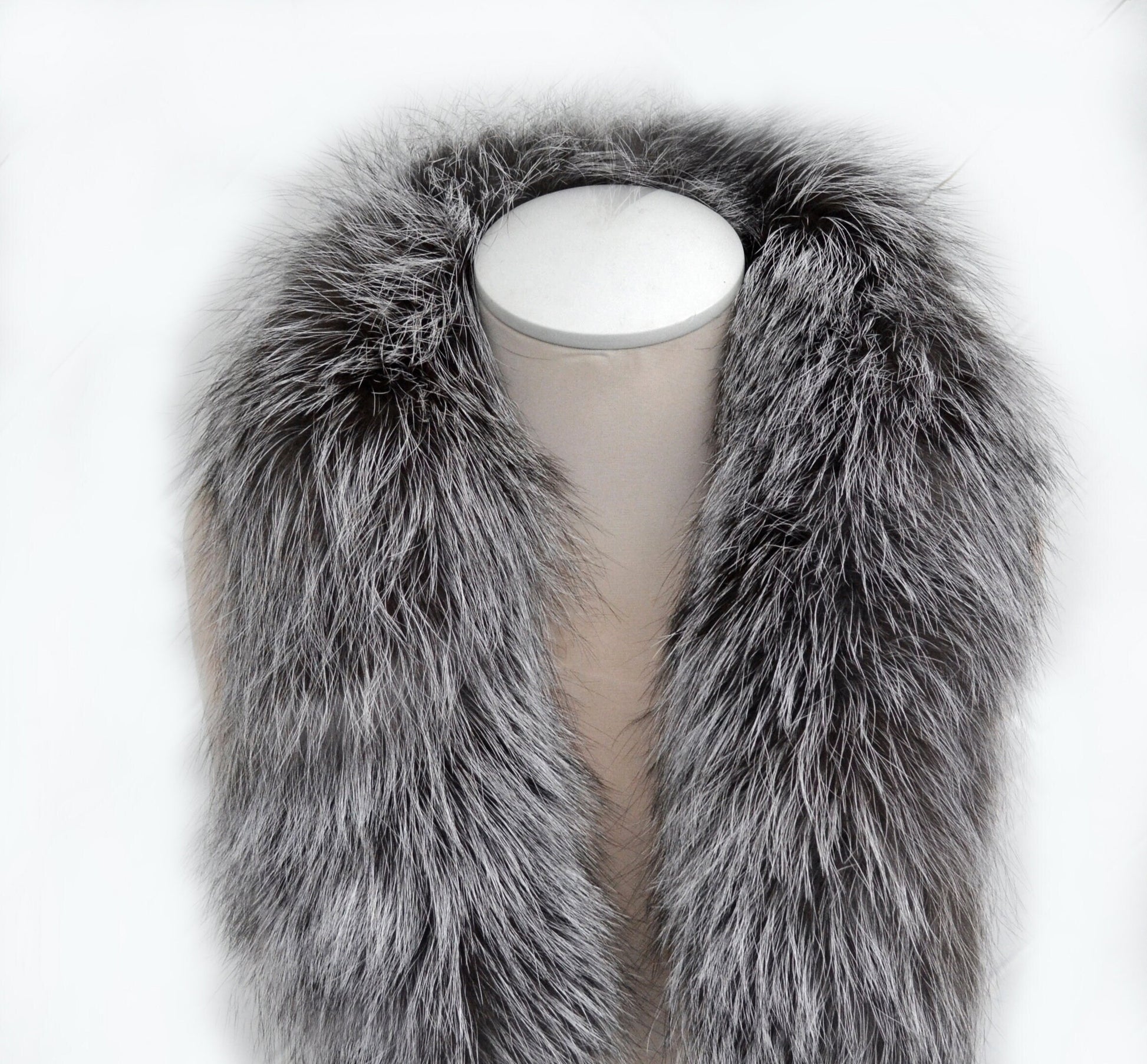 Extra Long Length 41 inch XL Large Full Finnish Silver Fox Fur Collar, Fur Trim for Hoodie, Fox Fur Collar, Scarf, READY to SHIP From Pieces