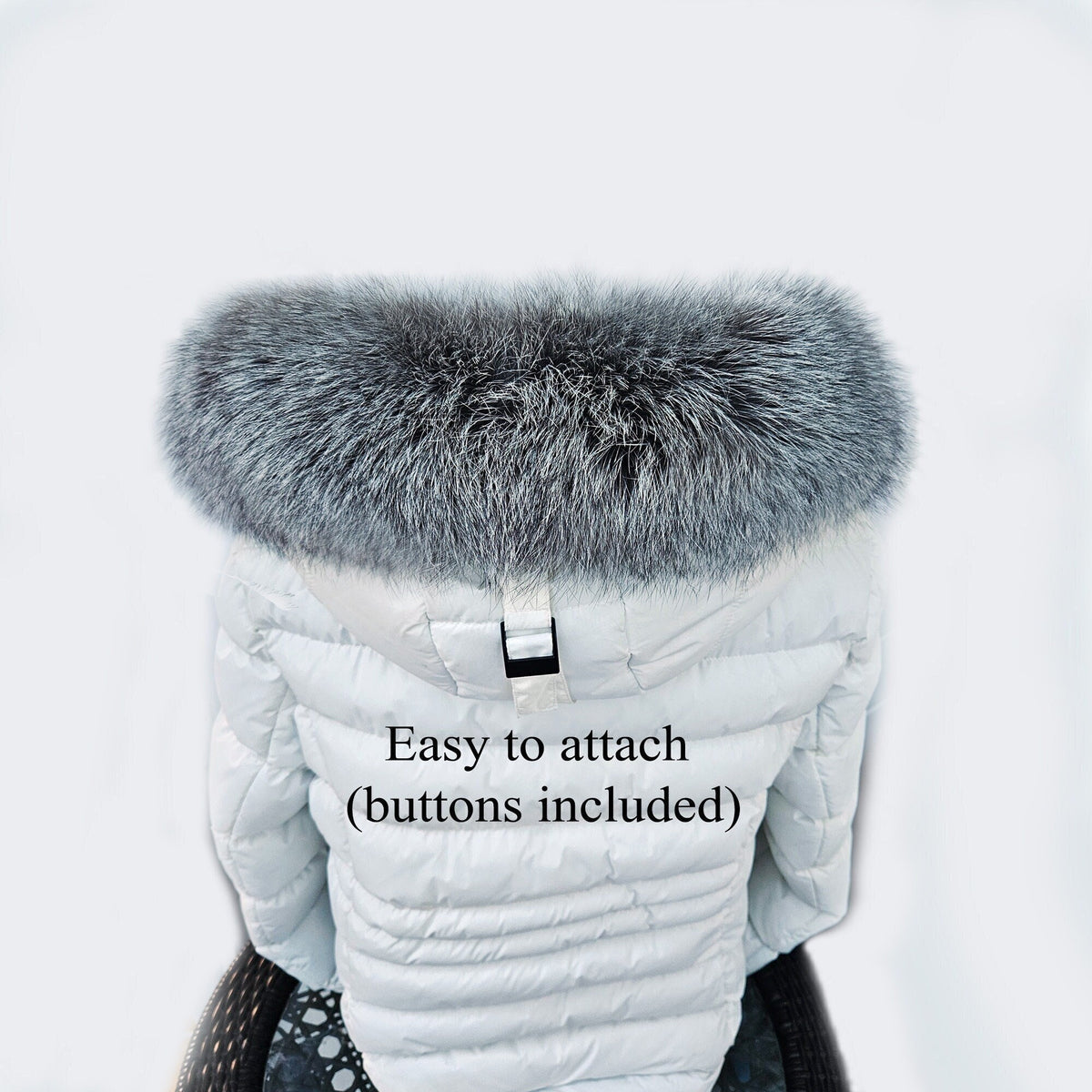 Silver Arctic fox fur hood trim cut from genuine Arctic fox pelt – size XL