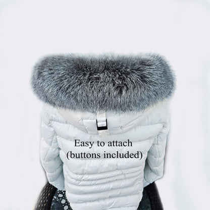Silver Arctic fox fur hood trim cut from genuine Arctic fox pelt – size XL