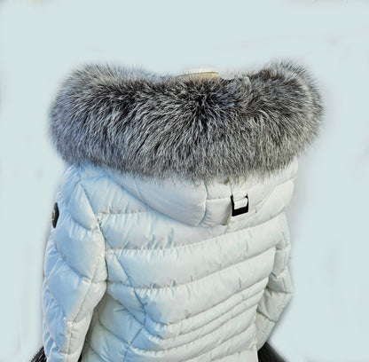 Silver Arctic fox fur hood trim cut from genuine Arctic fox pelt – size XL – view 4
