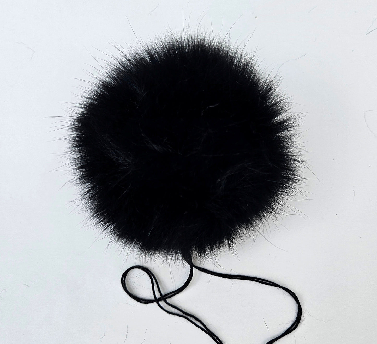 Black Fox Fur Pom Pom: Super Soft, Shiny, 4" Diameter
