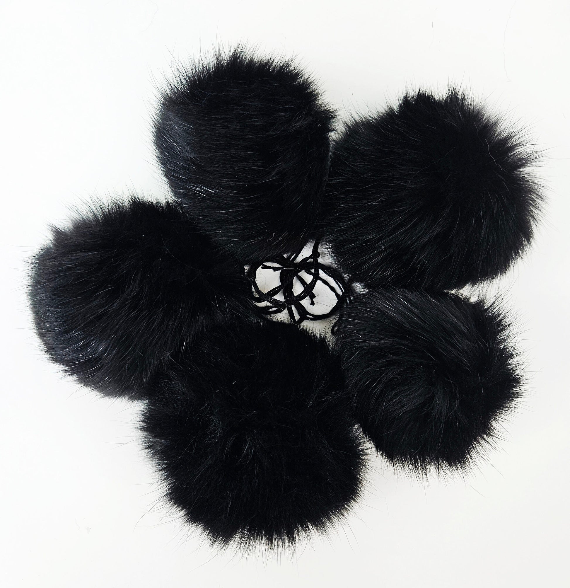 Black Fox Fur Pom Pom: Super Soft, Shiny, 4" Diameter