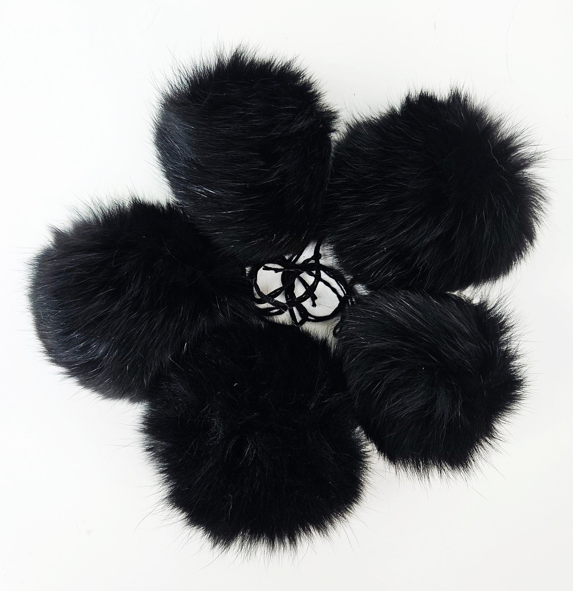 Black Fox Fur Pom Pom: Super Soft, Shiny, 4" Diameter