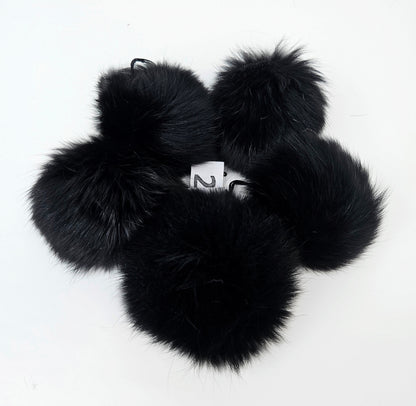 Black Fox Pom Pom for Hat – genuine fox fur – image 2