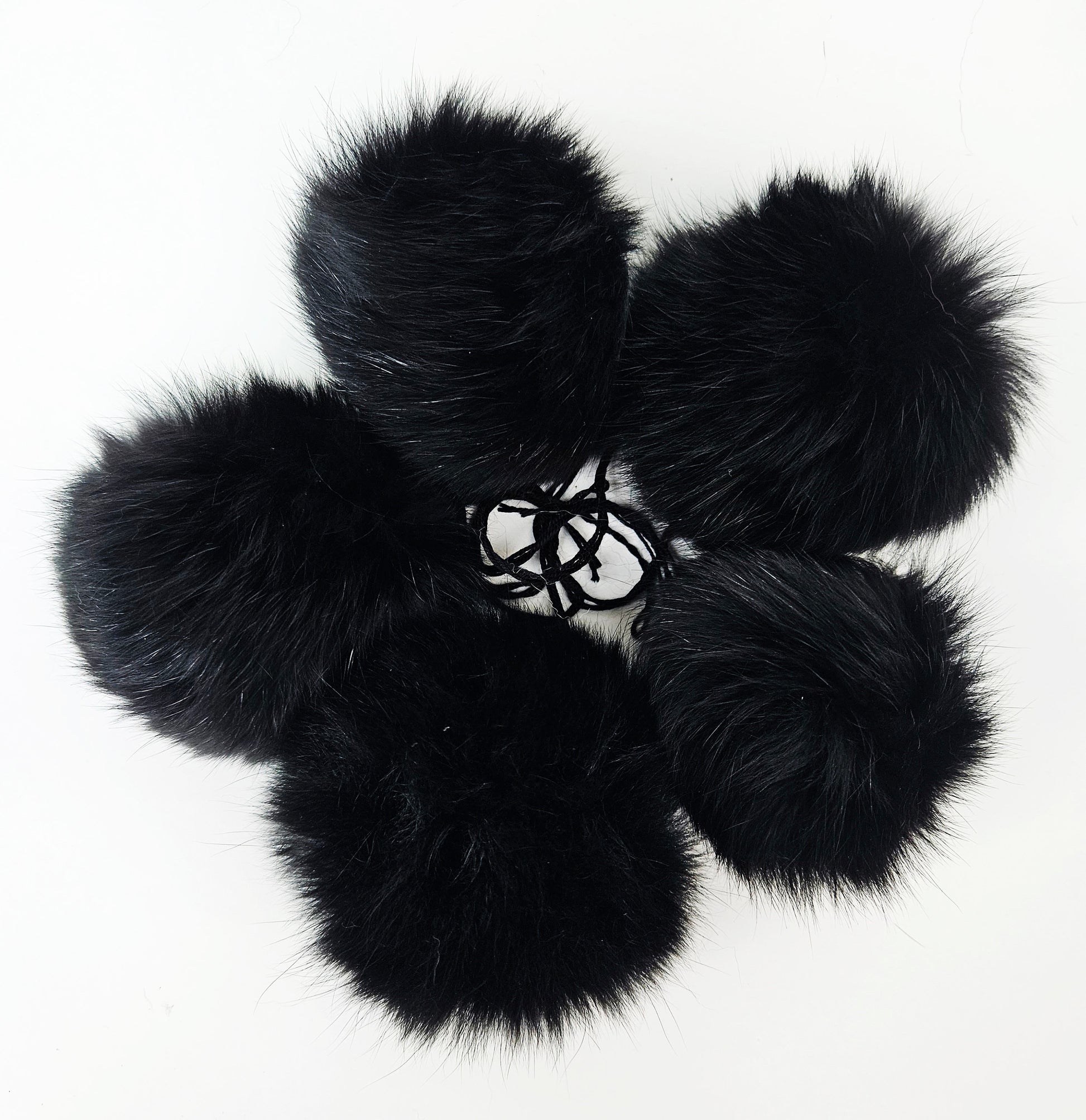 Black Fox Fur Pom Pom: Super Soft, Shiny, 4" Diameter