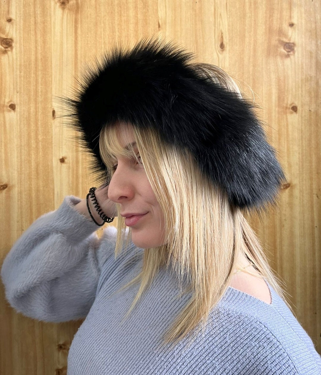 Women Real Fox Fur Headband, Real Fur Hairband, Fox Fur Ear warmers, Fluffy Fur Hairband, Warm Soft Ski Headband, Women Winter Hat