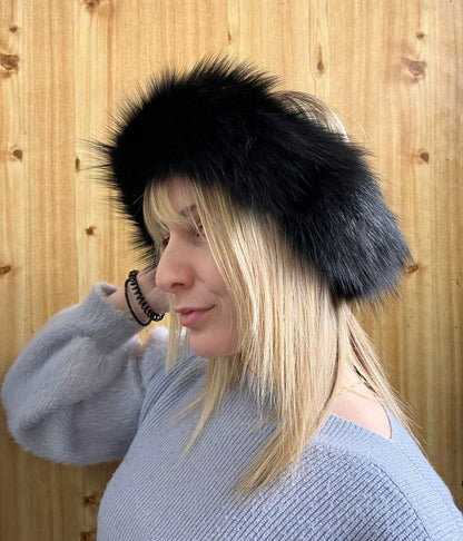 Women Real Fox Fur Headband, Real Fur Hairband, Fox Fur Ear warmers, Fluffy Fur Hairband, Warm Soft Ski Headband, Women Winter Hat