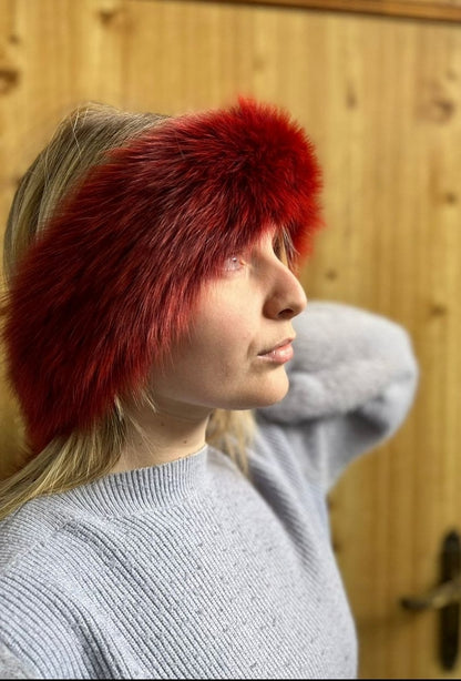 Women Real Fox Fur Headband, Real Fur Hairband, Fox Fur Ear warmers, Fluffy Fur Hairband, Warm Soft Ski Headband, Women Winter Hat