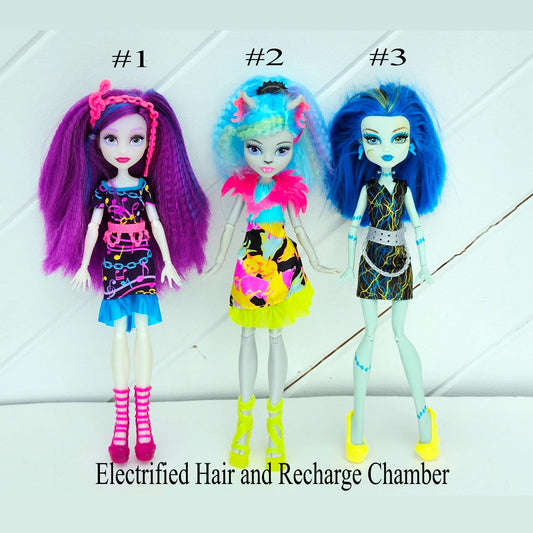 Monster High Doll for Collectors, Playing, Electrified Monstrous Hair, Hair-Rising Ghouls, Freaky Fusion, Recharge Chamber, Original Used