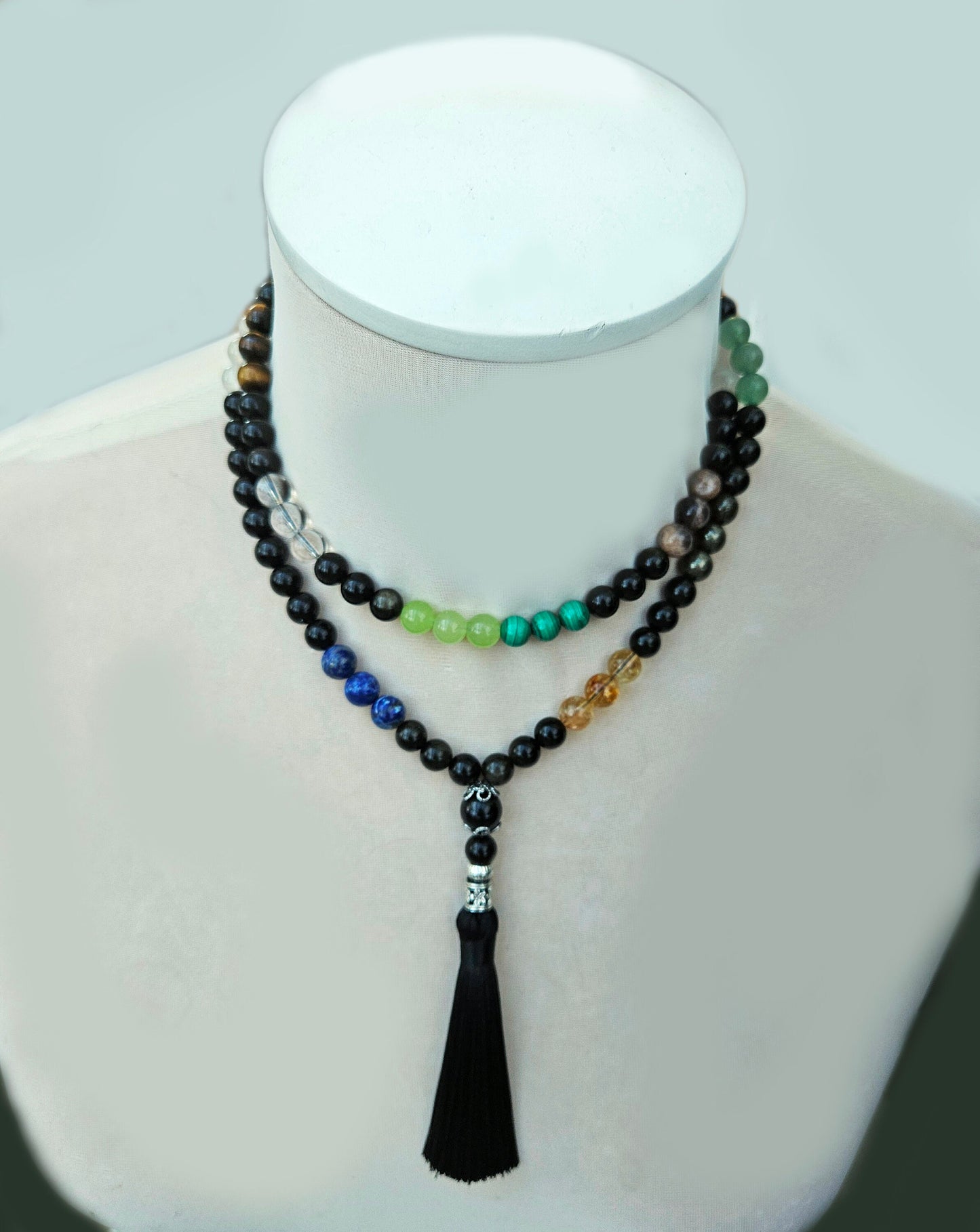 108 Mala Beads, Prayer Beads, Muslim Misbaha, Rosary, Mala Necklace, Hand Knotted Meditation Beads, Yoga Necklace, Crystal Stone Beads, 8mm with tassel