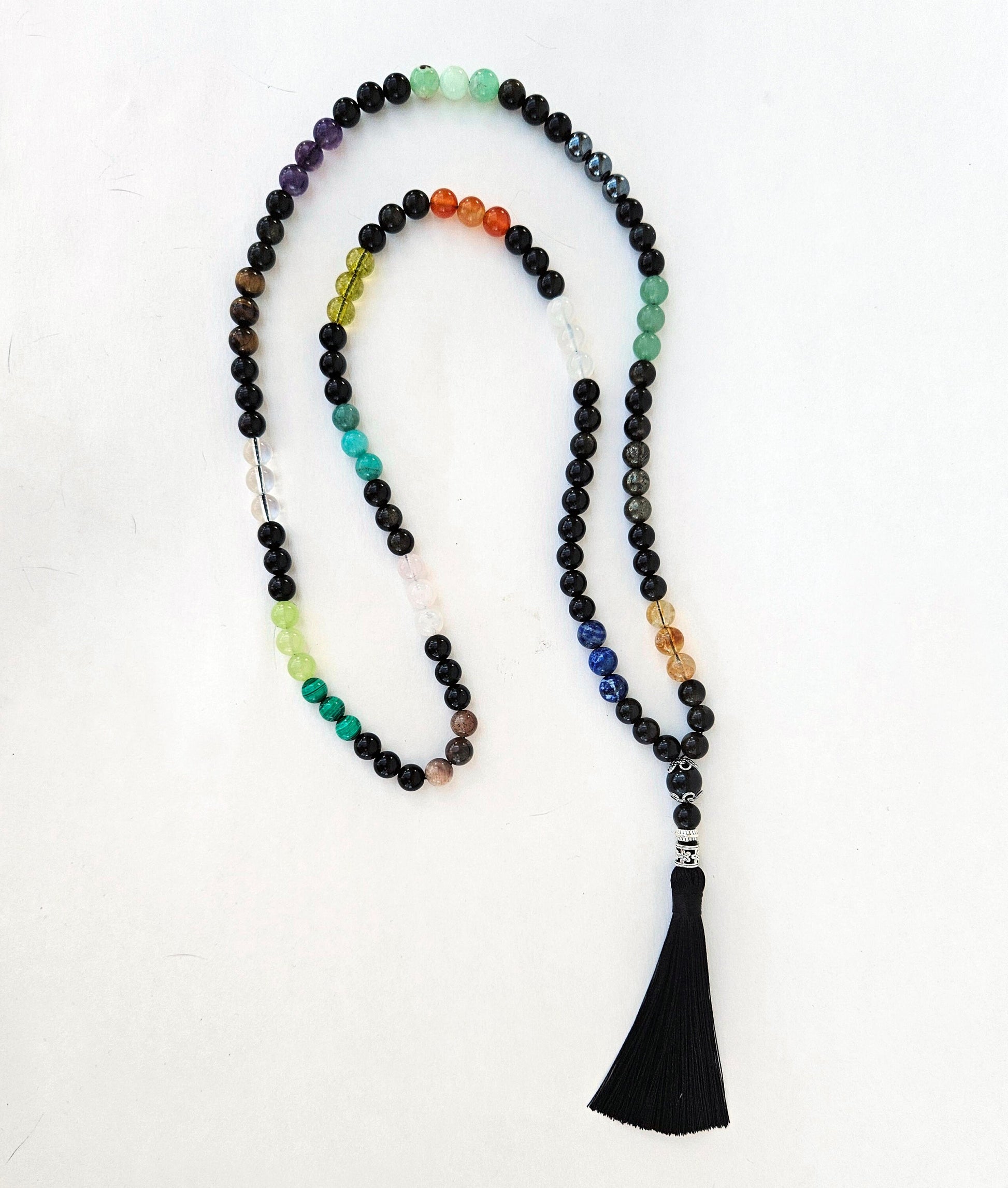 handmade mala PRAYER BEADS made of  100% GENIUNE crystal stone beads, obsidian