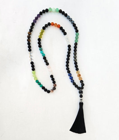 handmade mala PRAYER BEADS made of  100% GENIUNE crystal stone beads, obsidian