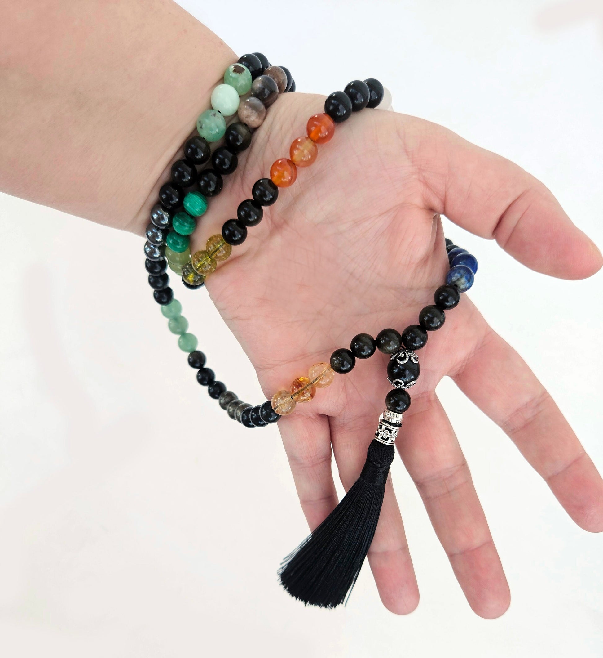Mala beads are perfect meditation and chanting. 
This mala with tassel is suitable for both - men and women.
The rosary also could be used as wrap necklace.
Help with meditating and healing you. 
Or as a gift for your family, friends and so on