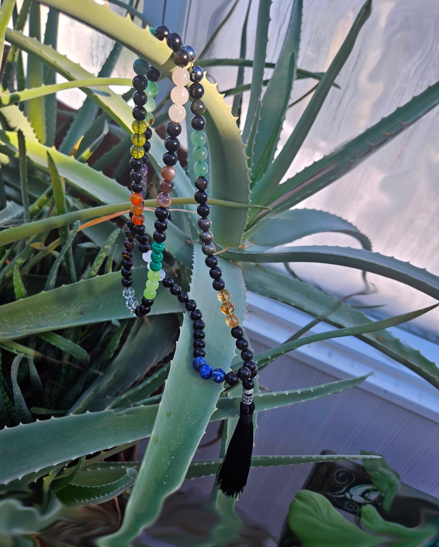 108 Mala Beads, Prayer Beads, Muslim Misbaha, Rosary, Mala Necklace, Hand Knotted Meditation Beads, Yoga Necklace, Crystal Stone Beads, 8mm with tassel