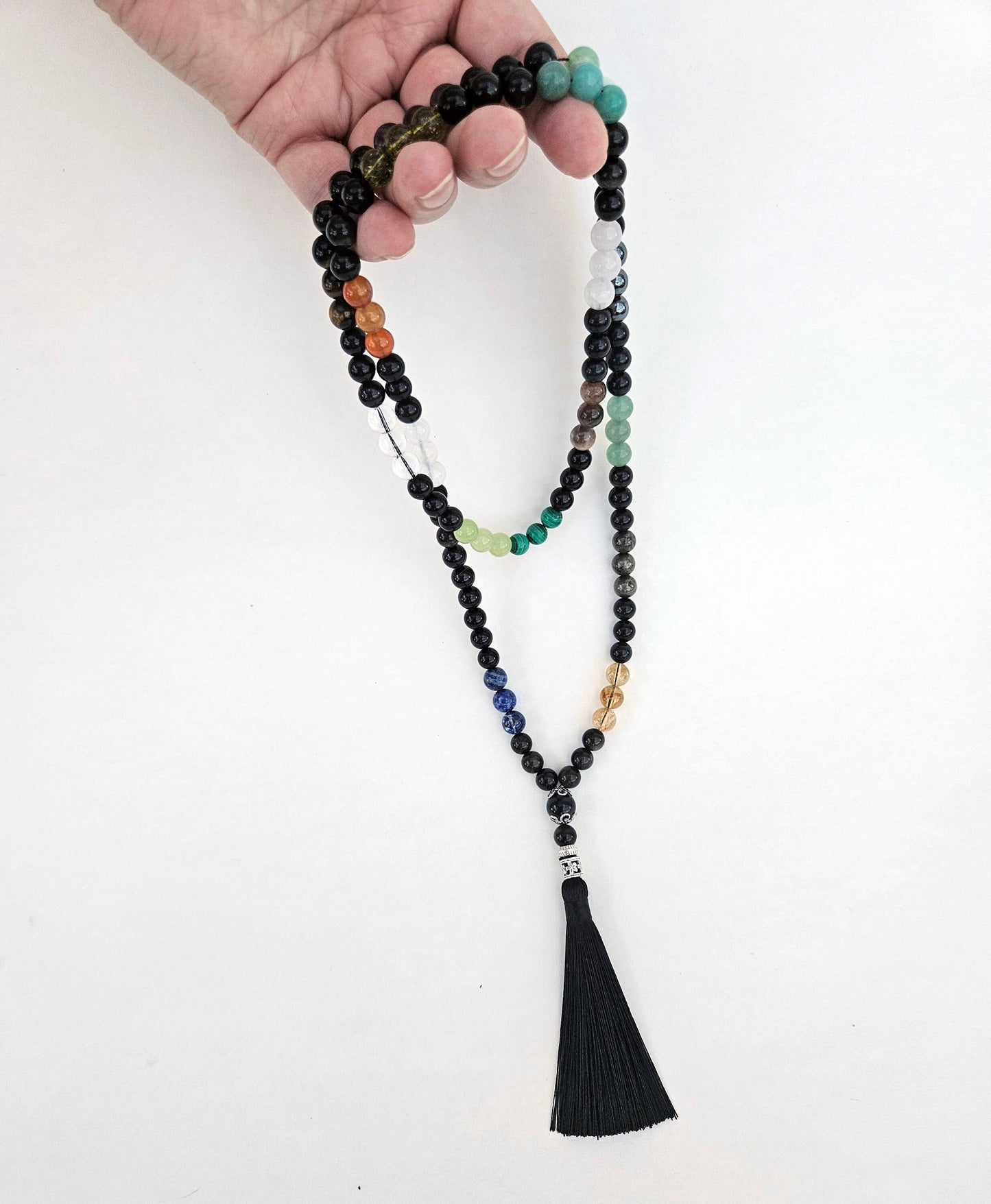 108 Mala Beads, Prayer Beads, Muslim Misbaha, Rosary, Mala Necklace, Hand Knotted Meditation Beads, Yoga Necklace, Crystal Stone Beads, 8mm with tassel