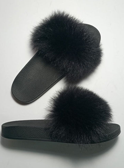 Black real fur slippers with Arctic fox fur – view 5