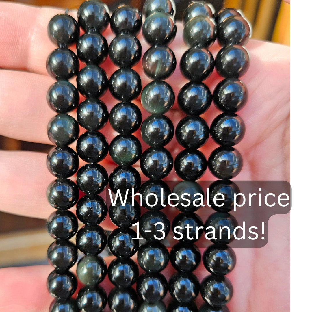 1-3 strands 100% Natural Obsidian Beads, Smooth Round Crystal Stone Gemstone Beads 6 mm, 8 mm, 10 mm, 12 mm, 14 mm, Genuine Gemstones