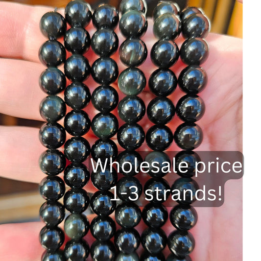 1-3 strands 100% Natural Obsidian Beads, Smooth Round Crystal Stone Gemstone Beads 6 mm, 8 mm, 10 mm, 12 mm, 14 mm, Genuine Gemstones