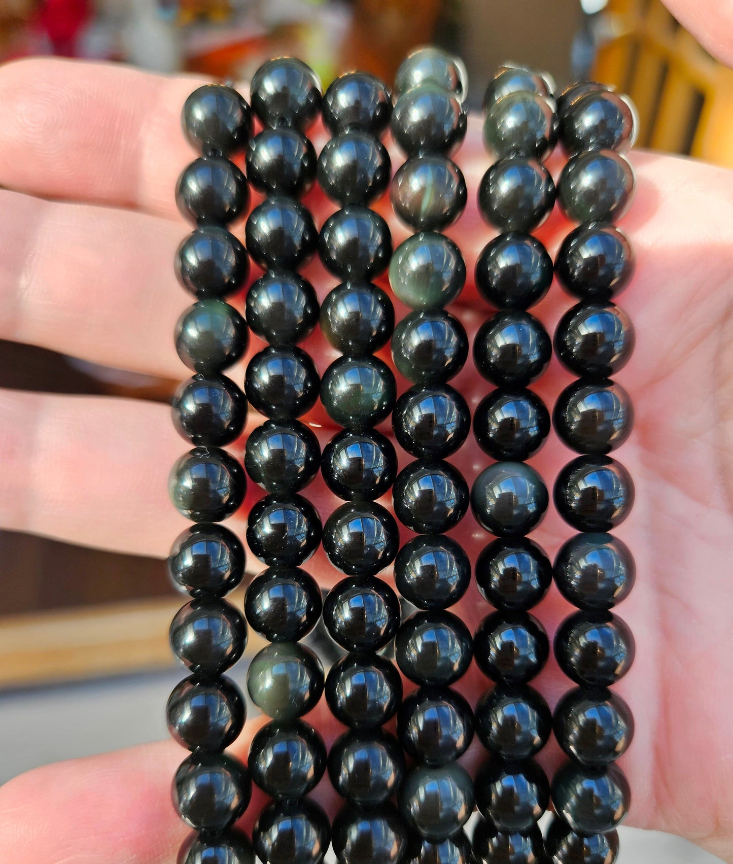 1-3 strands 100% Natural Obsidian Beads, Smooth Round Crystal Stone Gemstone Beads 6 mm, 8 mm, 10 mm, 12 mm, 14 mm, Genuine Gemstones