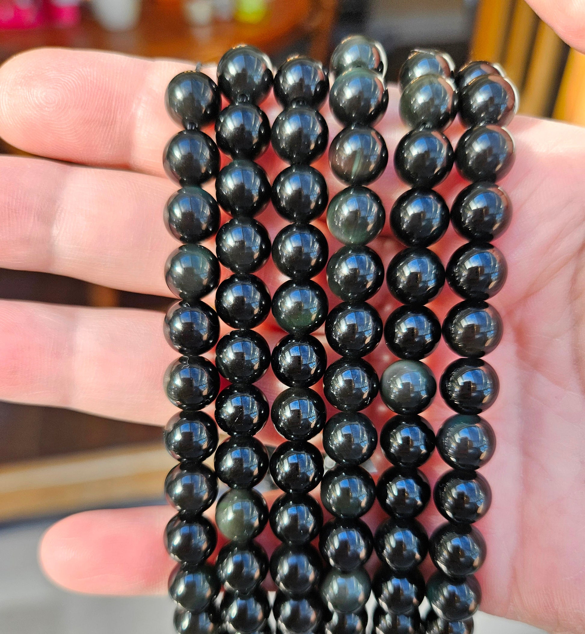 1-3 strands 100% Natural Obsidian Beads, Smooth Round Crystal Stone Gemstone Beads 6 mm, 8 mm, 10 mm, 12 mm, 14 mm, Genuine Gemstones
