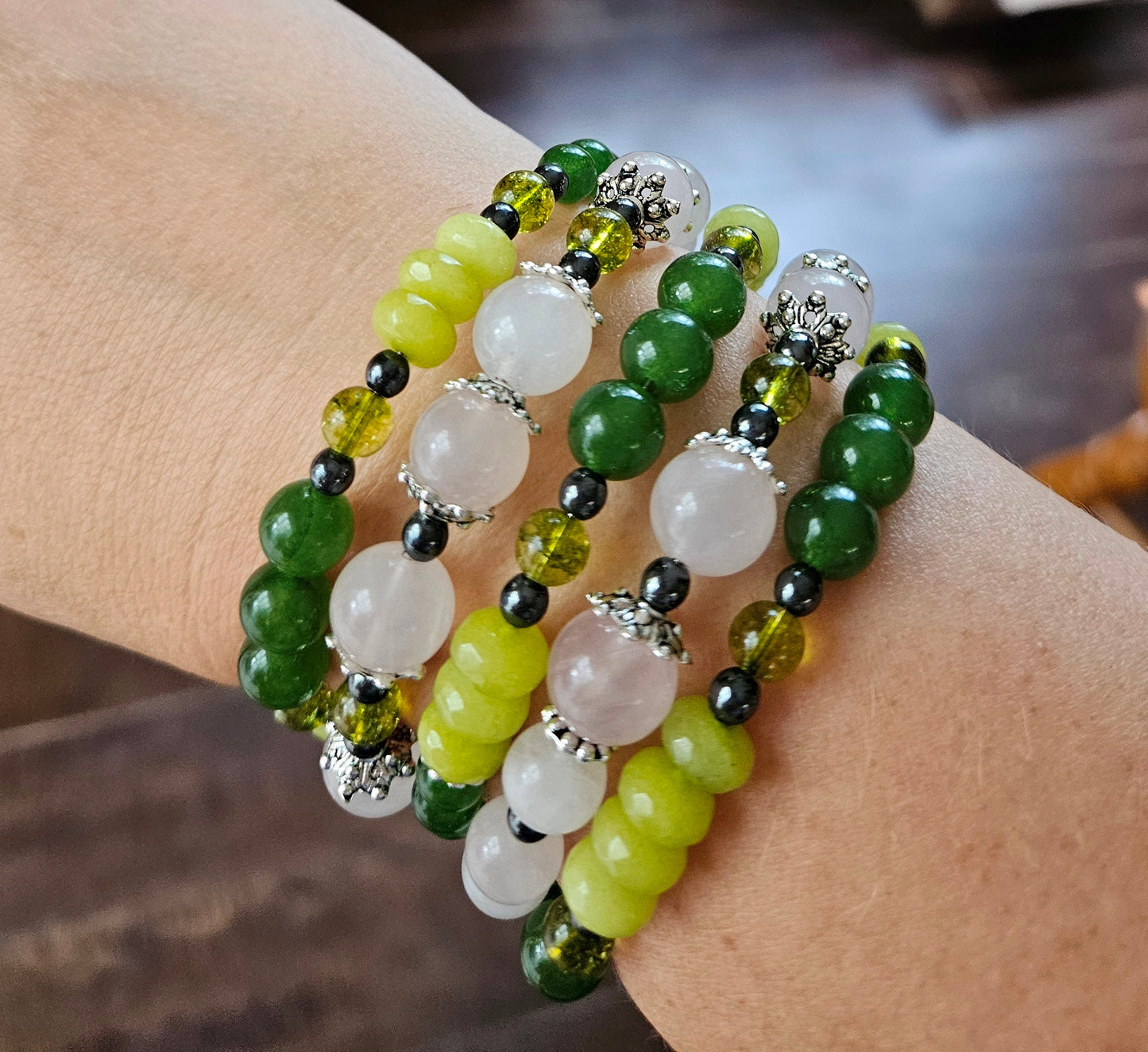 Rose Quartz Necklace and Bracelet Set, Green Jade Jewelry Set, Gemstone Jewelry Gift for Her, Matching Necklace Bracelet, Handmade in Canada