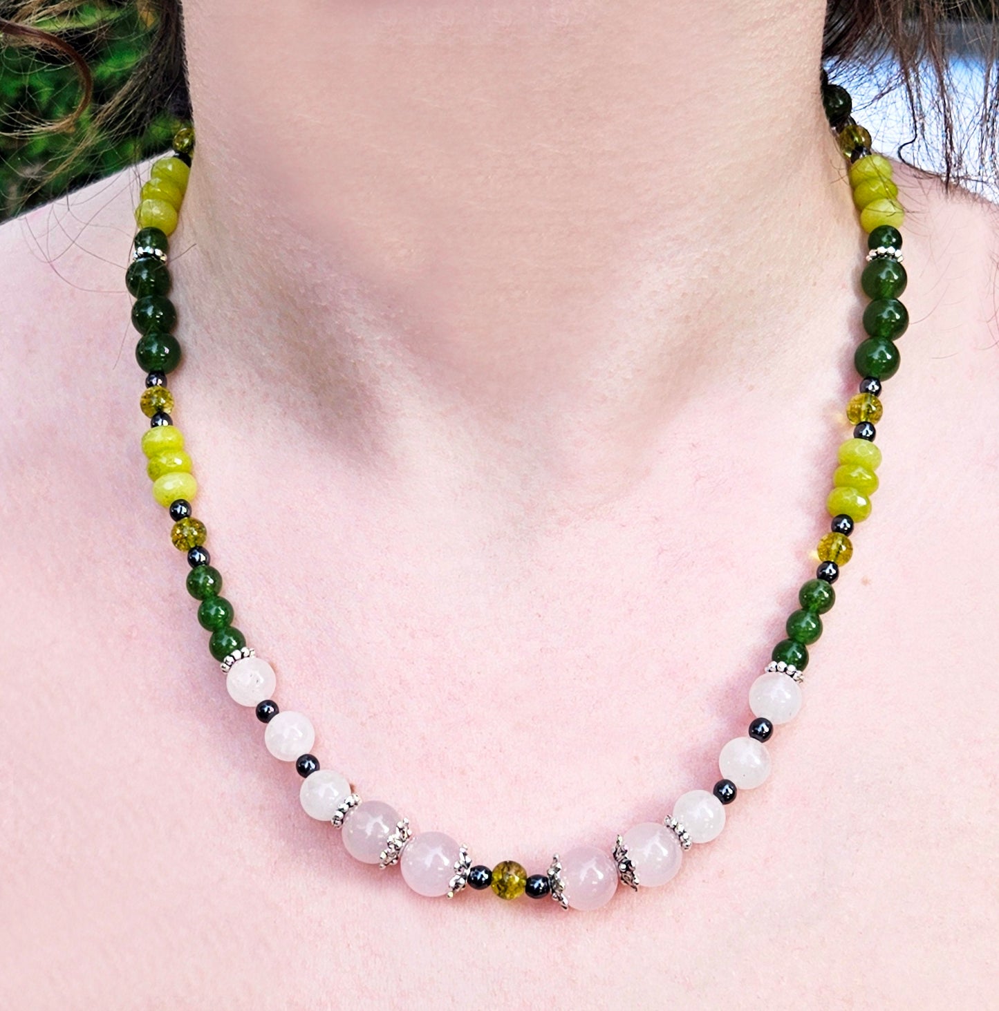 Rose Quartz Necklace and Bracelet Set, Green Jade Jewelry Set, Gemstone Jewelry Gift for Her, Matching Necklace Bracelet, Handmade in Canada