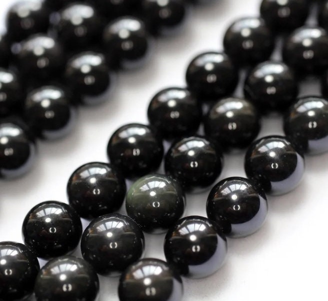1-3 strands 100% Natural Obsidian Beads, Smooth Round Crystal Stone Gemstone Beads 6 mm, 8 mm, 10 mm, 12 mm, 14 mm, Genuine Gemstones
