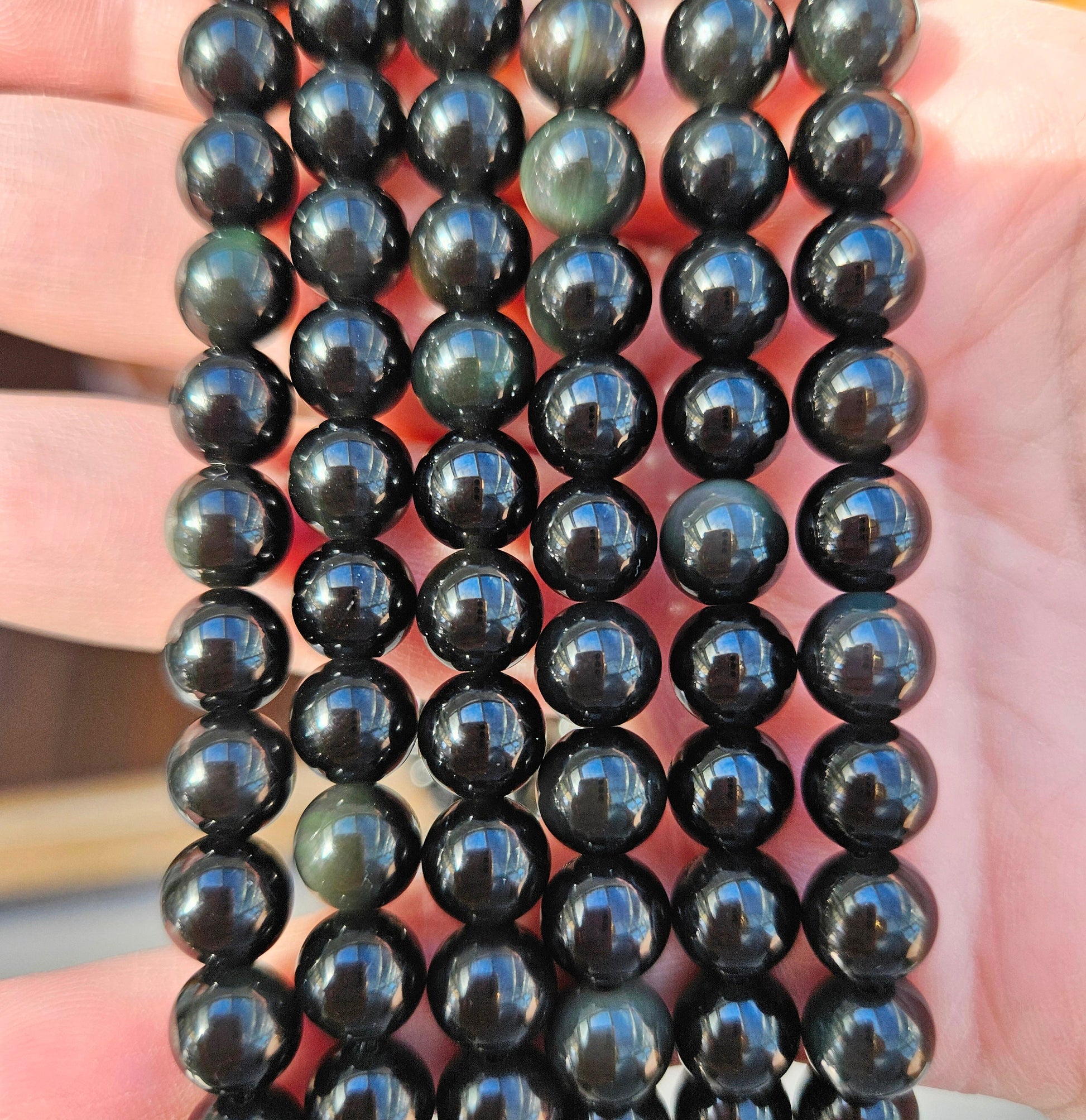 1-3 strands 100% Natural Obsidian Beads, Smooth Round Crystal Stone Gemstone Beads 6 mm, 8 mm, 10 mm, 12 mm, 14 mm, Genuine Gemstones