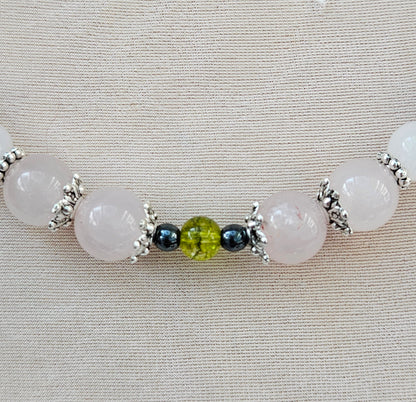 Rose Quartz Necklace and Bracelet Set, Green Jade Jewelry Set, Gemstone Jewelry Gift for Her, Matching Necklace Bracelet, Handmade in Canada