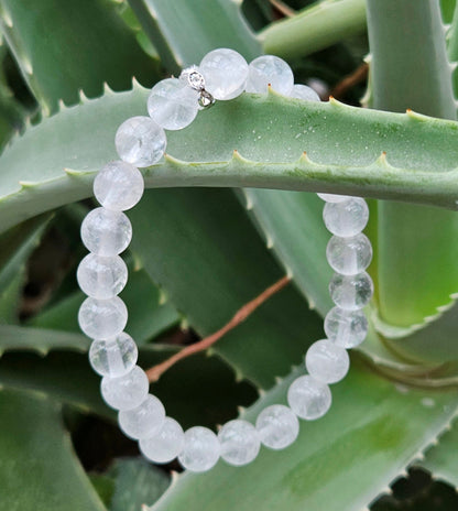 100% Angola Quartz BRACELET, White Bracelet, Crystal Gemstone Bracelet, Stretch Beaded Bracelet, Mineral Stones, Genuine Gemstones, White