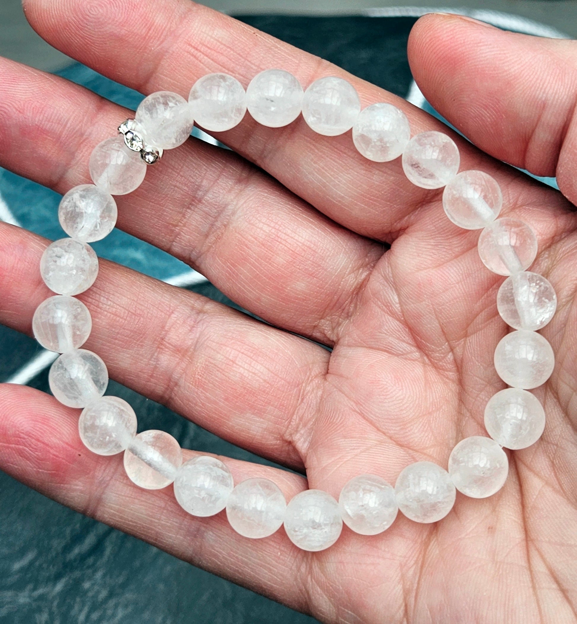 100% Angola Quartz BRACELET, White Bracelet, Crystal Gemstone Bracelet, Stretch Beaded Bracelet, Mineral Stones, Genuine Gemstones, White