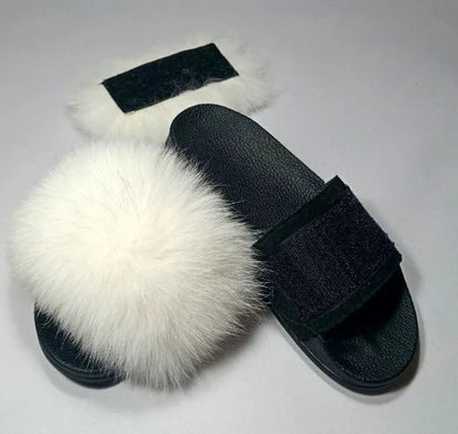 Beige real fur slippers with Arctic fox fur – view 9