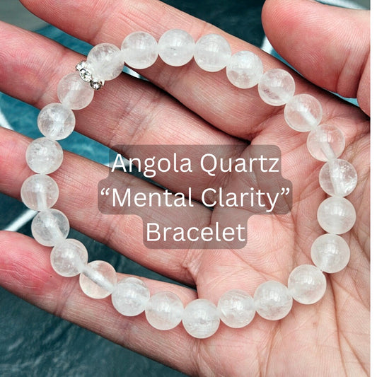 100% Angola Quartz BRACELET, White Bracelet, Crystal Gemstone Bracelet, Stretch Beaded Bracelet, Mineral Stones, Genuine Gemstones, White