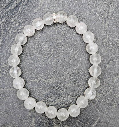 100% Angola Quartz BRACELET, White Bracelet, Crystal Gemstone Bracelet, Stretch Beaded Bracelet, Mineral Stones, Genuine Gemstones, White