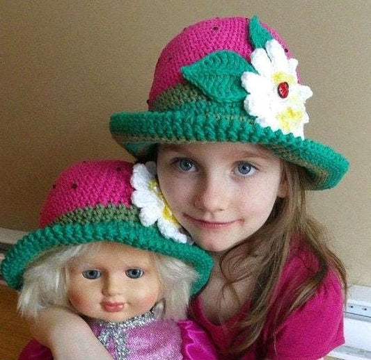 Crochet Strawberry Hat Pattern: Kids Summer Brim, Daisy, Ladybug (PDF Pattern)