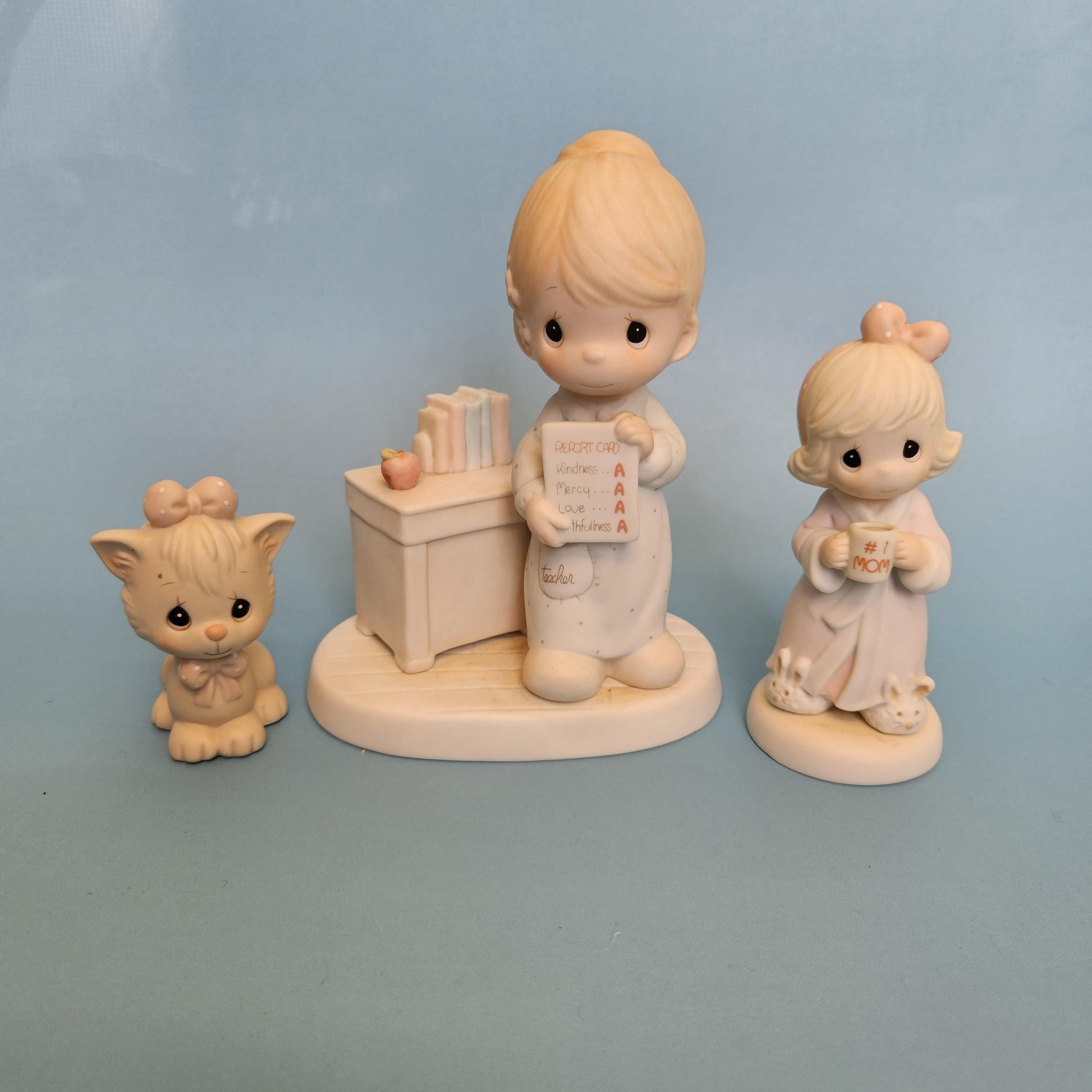 Porcelain Figurine, Precious Moments Figurine "Love Never Fails", Teacher Porcelain, Mother Fugurine, Vintage Figurine, Cat Figurine