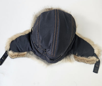 Ski Hat – Warm Rabbit Fur Aviator Earflap Hat – Black with Brown Thread Accents – view 6